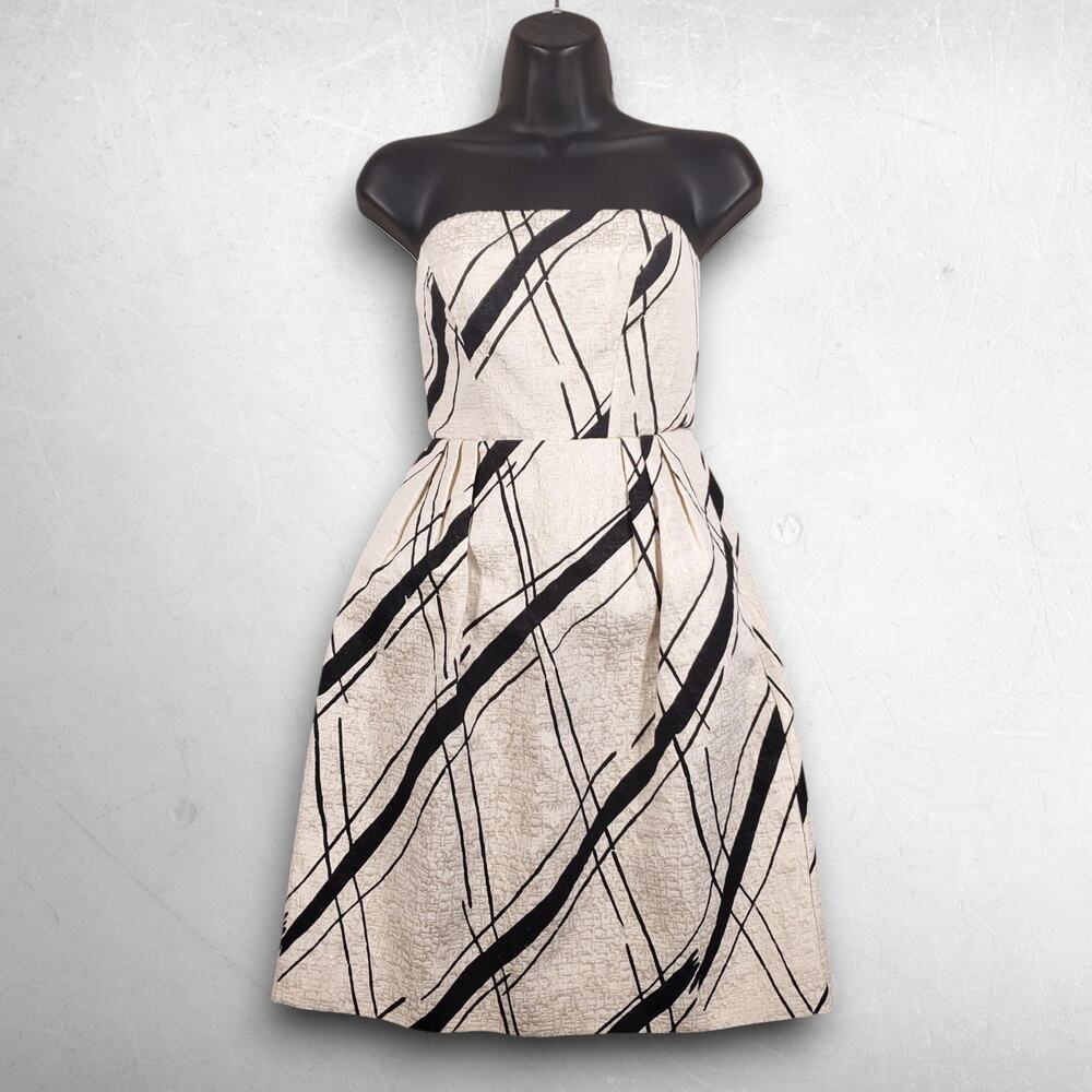 Girls from Savoy‎ Anthropologie Strapless Cocktail Dress 2 Black Gold Cream Boho